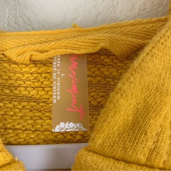 Free people movement Womens yellow honey dove pull over hooded sweater L - Picture 5 of 10